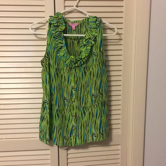 Lilly pulitzer size 0 green silk top - Picture 1 of 4